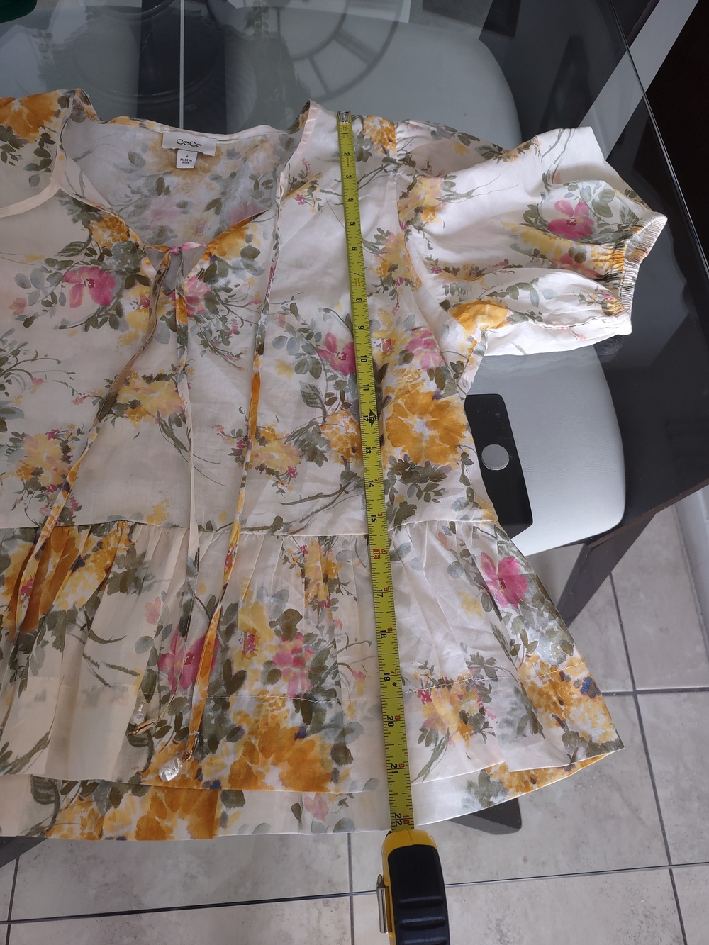 CeCe Cream Floral Peplum Cotton Blouse with Yellow & Pink Flowers - Picture 4 of 9